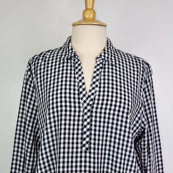 J. Jill Black White Gingham Checked Breathable Top Size LP - Picture 2 of 11